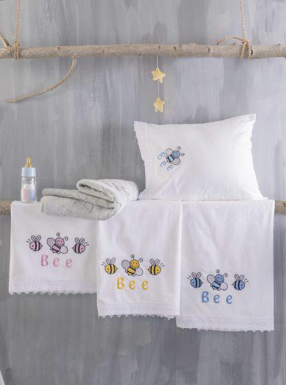 Rythmos Honey Bee - Σετ Σεντονια Βρεφικα 3 Τεμ. Kenthma Σιελ 105X160