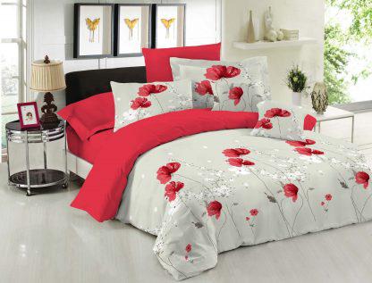 Σετ Σεντόνια Le Blanc Premium Cotton 100% Anemone Red Μονά με λάστιχο 100x200+33