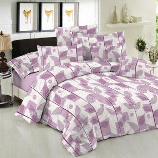 Σετ Σεντόνια Le Blanc Premium Cotton 100% Leaves Lilac Μονά με λάστιχο 100x200+33