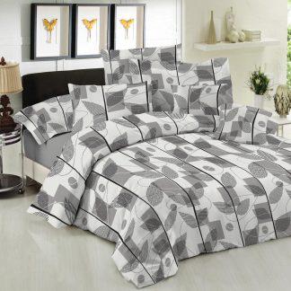 Σετ Σεντόνια Le Blanc Premium Cotton 100% Leaves Grey Μονά με λάστιχο 100x200+33