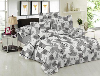Σετ Σεντόνια Le Blanc Premium Cotton 100% Leaves Grey Μονά με λάστιχο 100x200+33