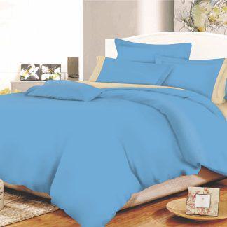 Σετ Σεντόνια ΚΟΜΒΟΣ Cotton Line Sky Blue - Beige Μονόχρωμα με Φάσα Υπέρδιπλα 220x240