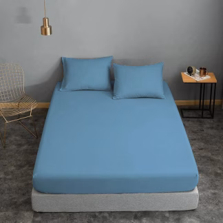 Σεντόνι Cotton Line Μονόχρωμο Sky Blue Διπλό με λάστιχο 150x200+22