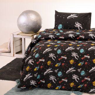 Melinen Home Σετ Σεντονια Μονα (Λ) Planet Black Kids Line 170Χ270