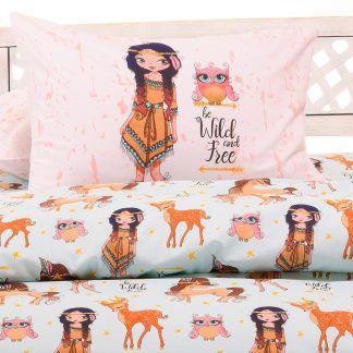 Melinen Home Σετ Μαξιλαροθηκεσ Indian Girl Light Blue Kids Line 50X70