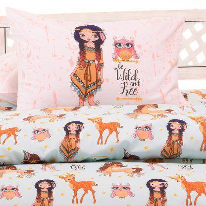 Melinen Home Σετ Μαξιλαροθηκεσ Indian Girl Light Blue Kids Line 50X70