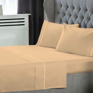 Σετ Σεντόνια Le Blanc Μονόχρωμα με Φυτίλι Polycotton 50/50 TC144 Sand Μονά με λάστιχο 100x200+35
