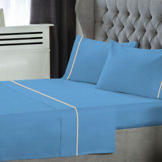 Σετ  Σεντόνια Le Blanc Μονόχρωμα  με Φυτίλι Polycotton 50/50 TC144 Blue Μονά 170x270