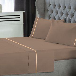 Σετ Σεντόνια Le Blanc Μονόχρωμα με Φυτίλι Polycotton 50/50 TC144 Light Brown Μονά με λάστιχο 100x200+35