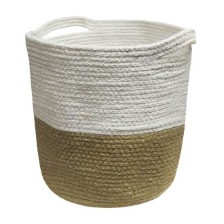 Καλάθι Πλεκτό ΚΟΜΒΟΣ 100% Βαμβάκι Beige - White 25x25