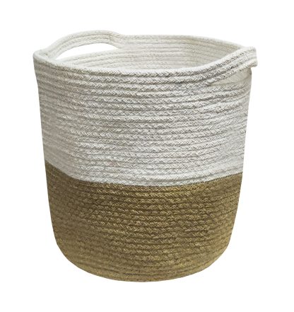 Καλάθι Πλεκτό ΚΟΜΒΟΣ 100% Βαμβάκι Beige - White 25x25