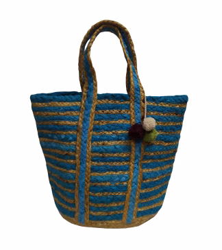Τσάντα Θαλάσσης 50% Γιούτα - 50% Βαμβάκι Natural - Blue 40x50 - Design 4