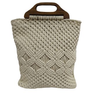 Τσάντα Macrame ΚΟΜΒΟΣ 100% Βαμβάκι Natural with Wooden handle 40x35