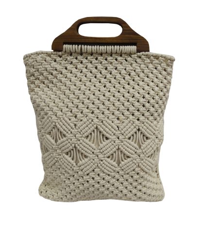 Τσάντα Macrame ΚΟΜΒΟΣ 100% Βαμβάκι Natural with Wooden handle 40x35