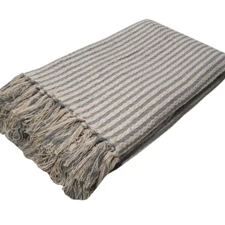Ριχτάρι Υφαντό ΚΟΜΒΟΣ Βαμβακερό Ινδίας 1Θ Natural - Light Grey 180x180