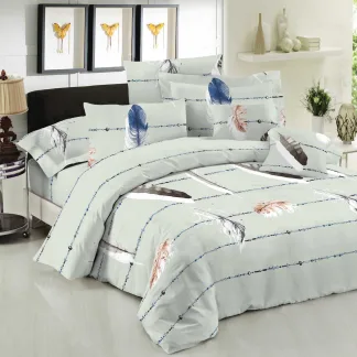 Ζεύγος μαξιλαροθήκες ΚΟΜΒΟΣ Cotton Line Printed FEATHERS OLIVE 50x70