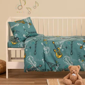 Melinen Home Παπλωματοθηκη Φανελενια Κούνιας Music Petrol (110X160) Winter Line Βαβυ 110Χ160