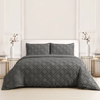 Melinen Home Σετ Παπλωματοθηκη (3 Τεμ.) Υπερδιπλη Luna Grey (225X240) 50Χ70cm