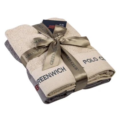 Greenwich Polo Club Σετ Πετσετες 2 Τεμαχιων 2663 Γκρι - Μπεζ Γκρι - Μπεζ