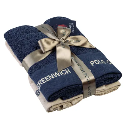 Greenwich Polo Club Σετ Πετσετες 2 Τεμαχιων 2664 Μπεζ - Μπλε Μπεζ - Μπλε