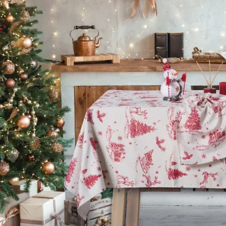 Das Home Christmas Τραπεζομαντηλο 140Χ180 0772 Ecru - Red Ecru - Red