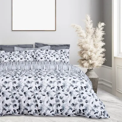 Das Home Σετ Σεντονια Μονα Με Λαστιχο Casual 5417 Γκρι - Μαυρο Γκρι - Μαυρο