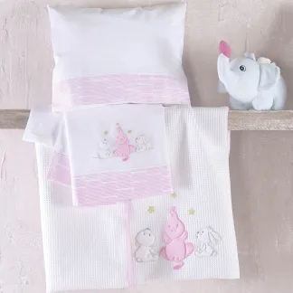 Rythmos Elephant Friends Poz - Koybeρτα Πικε Με Κεντημα 120X150 Ροζ