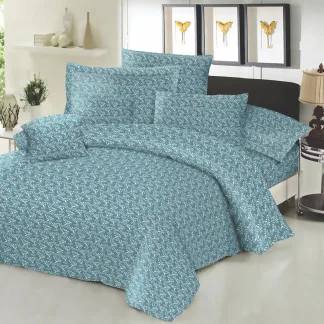 Σεντόνι ΚΟΜΒΟΣ Cotton Line NEW Printed Fern Petrol Διπλό με λάστιχο 150x200+22