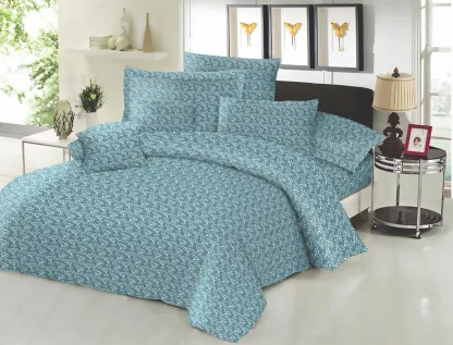 Σεντόνι ΚΟΜΒΟΣ Cotton Line NEW Printed Fern Petrol Διπλό με λάστιχο 150x200+22