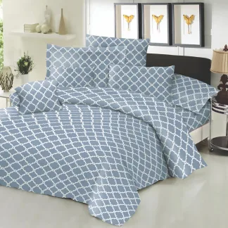 Σεντόνι ΚΟΜΒΟΣ Cotton Line NEW Printed Montana Sky Grey Διπλό με λάστιχο 150x200+22