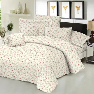Σεντόνι ΚΟΜΒΟΣ Cotton Line NEW Printed Spring Cream Διπλό με λάστιχο 150x200+22
