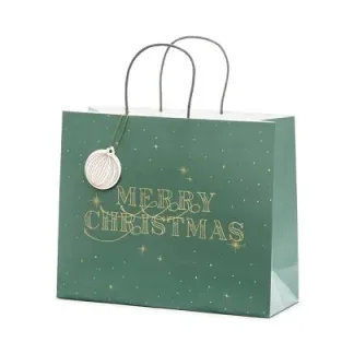 ΧΑΡΤΙΝΗ ΤΣΑΝΤΑ MERRY CHRISTMAS ΠΡΑΣΙΝΗ  32.5×26.5×11.5cm   Beauty Home