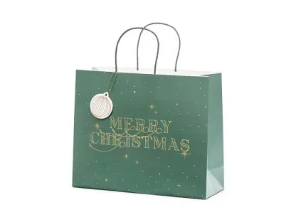 ΧΑΡΤΙΝΗ ΤΣΑΝΤΑ MERRY CHRISTMAS ΠΡΑΣΙΝΗ  32.5×26.5×11.5cm   Beauty Home