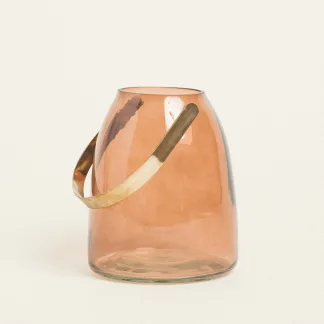 ΓΥΑΛΙΝΟ ΦΑΝΑΡΙ ΜΕ ΜΕΤΑΛΛΙΚΗ ΛΑΒΗ 14 x 16,5 CM ΜΠΕΖ   Beauty Home