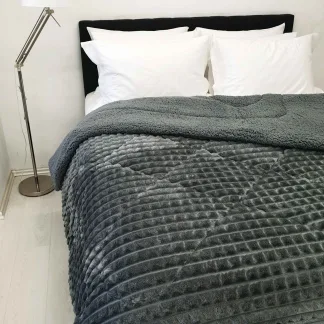 Κουβερτοπάπλωμα Le Blanc Flannel Comfort Υπέρδιπλο 220Χ240 700gsm RIB CUT Dark Grey