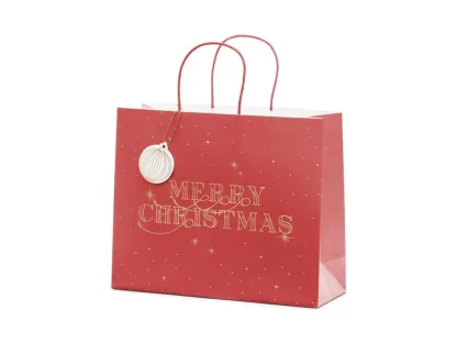 ΧΑΡΤΙΝΗ ΤΣΑΝΤΑ MERRY CHRISTMAS ΚΟΚΚΙΝΗ 32.5×26.5×11.5cm   Beauty Home