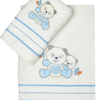 Sunshine Σετ πετσέτες κεντητές Panda 02 Blue