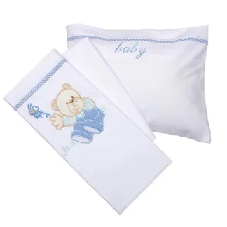 Sunshine Σεντόνια κεντητά κούνιας Bear 04 Blue Κούνιας