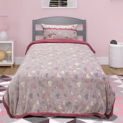 LINO ΚΟΥΒΕΡΤΑ FLEECE SHERPA ΦΩΣΦΟΡΙΖΕ HERZ PINK 160X220
