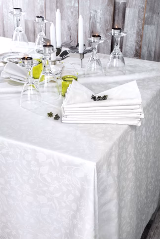 Bensimon - Λευκο Tραπεζομανηλο Σατεν Ζακαρ Σετ 12 Ατομων (160x270, 12 50x50)