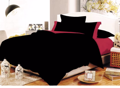 Σετ Σεντόνια ΚΟΜΒΟΣ Cotton Line Black - Red Μονόχρωμα με Φάσα Μονά με λάστιχο 100x200+20