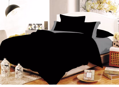 Σετ Σεντόνια ΚΟΜΒΟΣ Cotton Line Black - Grey Μονόχρωμα με Φάσα Μονά με λάστιχο 100x200+20