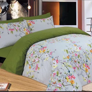 Σετ Σεντόνια Le Blanc Premium Flowers Green Μονά με λάστιχο 100x200+33