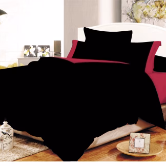 Παπλωματοθήκη ΚΟΜΒΟΣ Cotton Line Black - Red Μονόχρωμη με Φάσα Διπλή 200x240