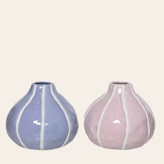 Beauty Home Βάζο Πορσελάνης με Ρίγα 15.5 x 13.5 CM  Λιλά