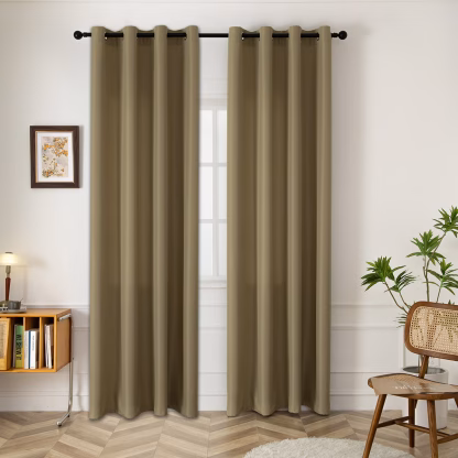 Beauty Home Κουρτίνα μεσαίας σκίασης με 8 μεταλλικούς κρίκους Effect Art 8443 140x270 Λαδί