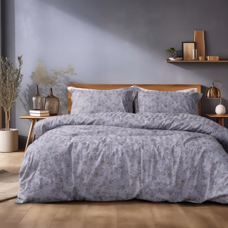 Beauty Home Σετ κουβερλί υπέρδιπλο Art 12212 Jasmine 100% Βαμβακοσατέν 300tc 220x240 Γκρι