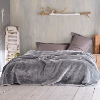 Rythmos Velour Γκρι - Κουβερτα Βελουτε Ημιδιπλο (160Χ220)