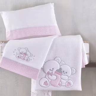 Rythmos Cuddles Poz - Σετ Σεντονια Βρεφικα Φανελα 3 Τεμ. Με Kenthma 100X160 Ροζ