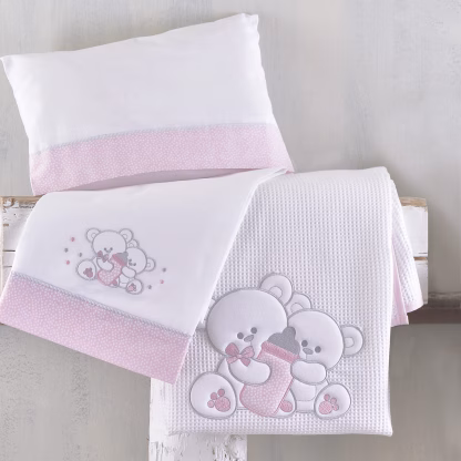 Rythmos Cuddles Poz - Σετ Σεντονια Βρεφικα Φανελα 3 Τεμ. Με Kenthma 100X160 Ροζ